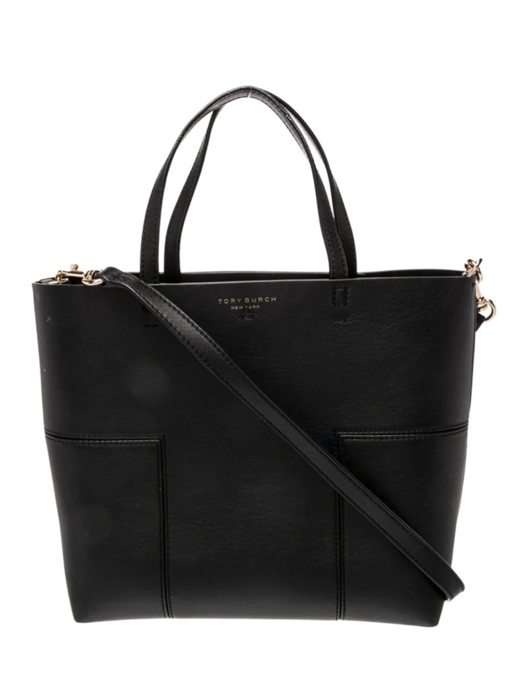 Authentic Tory Burch Block T Mini Tote Black Leather Purse Handbag Crossbody